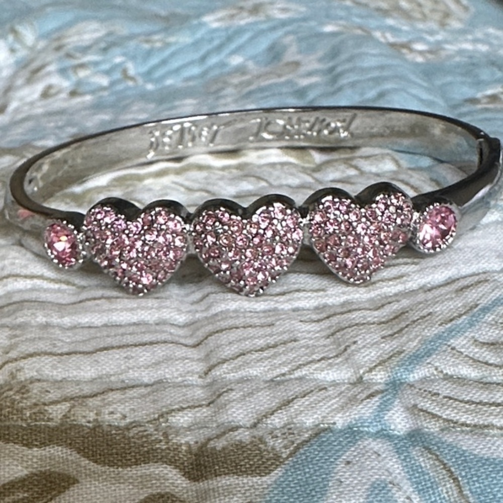 Betsey Johnson Silver Bracelet with Pink Heart Accents